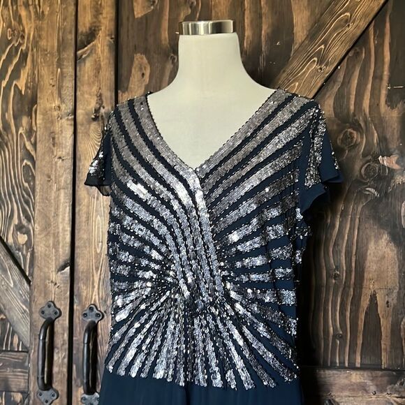 NWT J Kara Women's Plus Size Beaded Maxi Navy Mercury Dress Sz- 16P - Picture 6 of 15